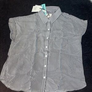 Kids Black and White Striped Button Down Shirt